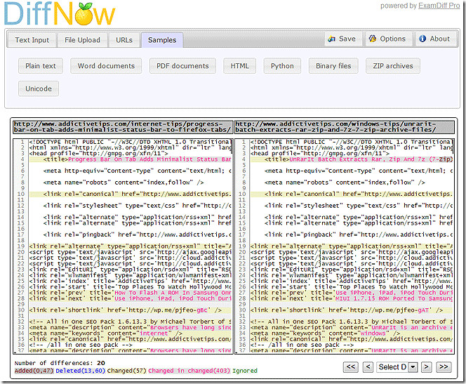 Text compare. Edituri. Idea compare files.