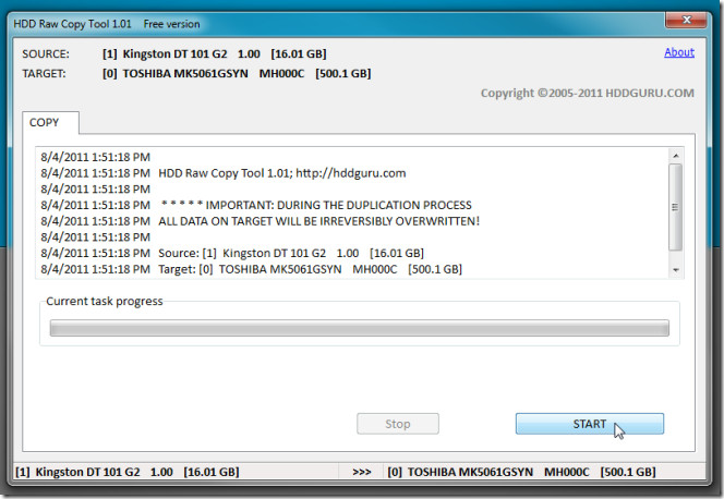 Sector-by-Sector Disk Cloning With Raw Tool