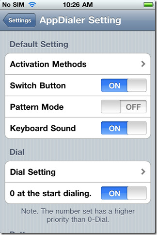 AppDialer Settings AppDialer Settings