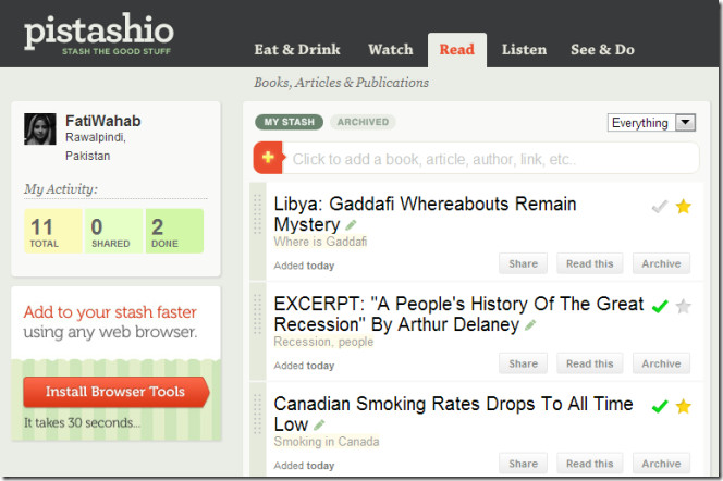 Pistashio Read List Pistashio Read List