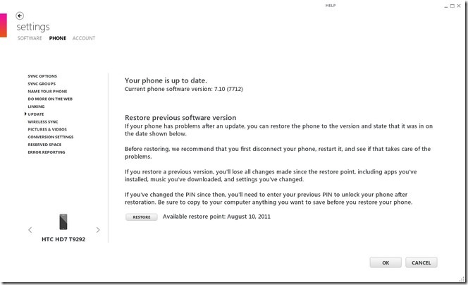 Restore Button Zune Restore Button Zune