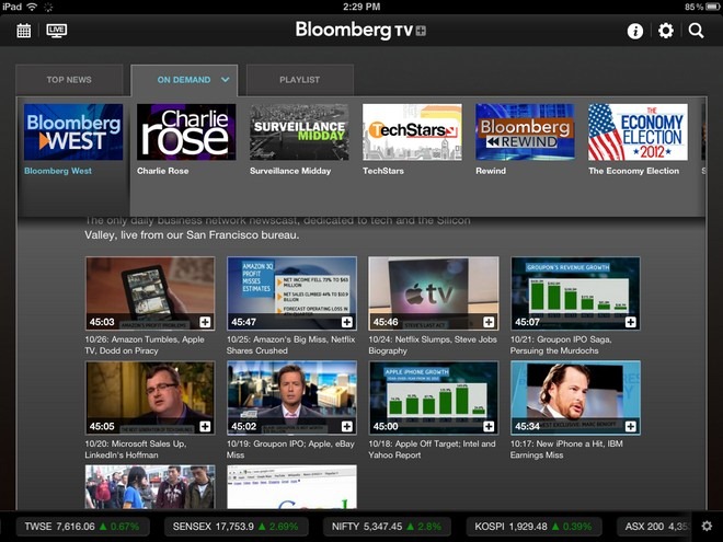 Bloomberg  iPad Menu