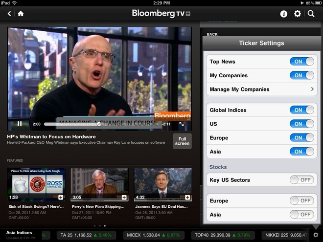 Bloomberg  iPad Settings