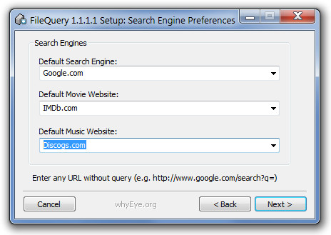 FileQuery 1.1.1.1 Setup Search Engine Preferences