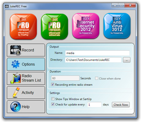 JukeREC Settings JukeREC Settings