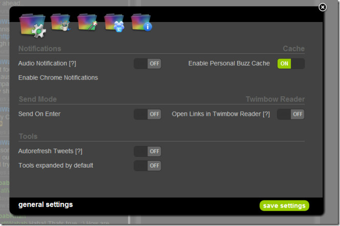 Twimbow settings Twimbow settings