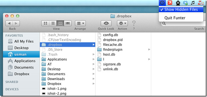 Hide / Unhide Mac OS X Files & Folders From Menu Bar Using Funter