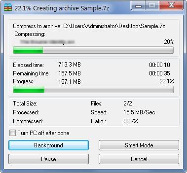 22.4% Creating archive Sample.7z 22.4% Creating archive Sample.7z