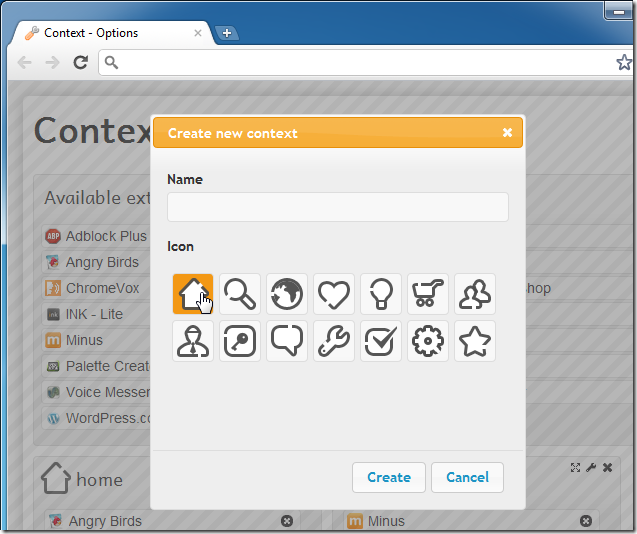 Context - Options add new group Context - Options add new group