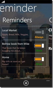 Geo Reminders menu