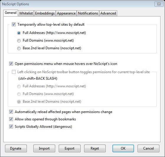 NoScript Options