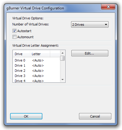 gBurner Virtual Drive Configuration gBurner Virtual Drive Configuration