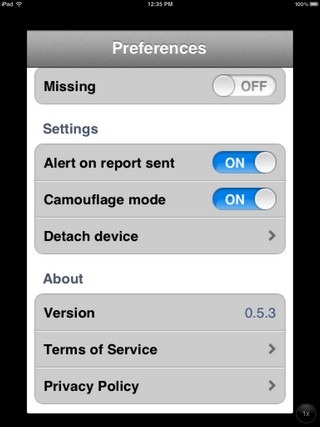 Prey iOS Settings Prey iOS Settings