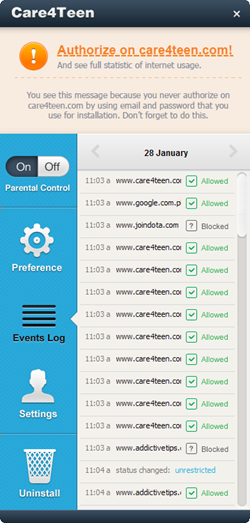 Care4teen CP Events Log