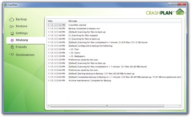 CrashPlan History CrashPlan History