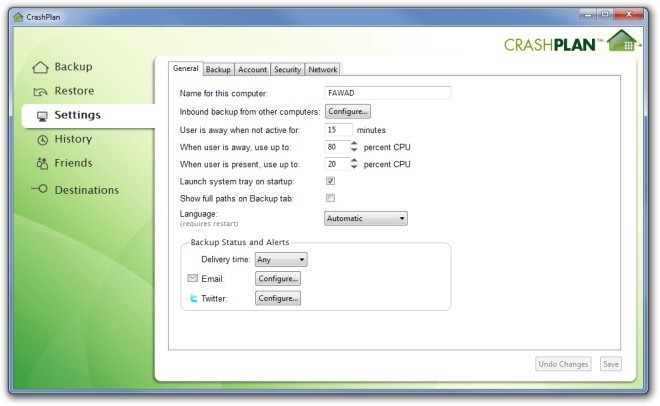 CrashPlan Settings CrashPlan Settings