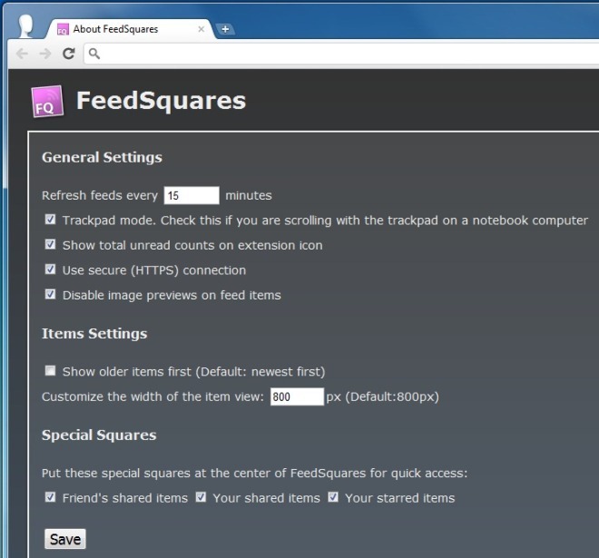 FeedSquares options