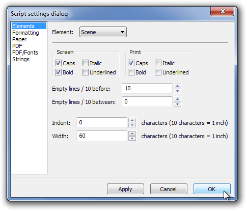 Script settings dialog