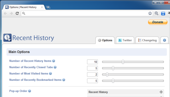 recenthistory options recenthistory options