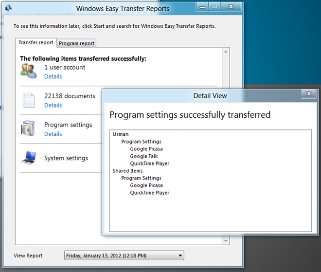 see what's transferred