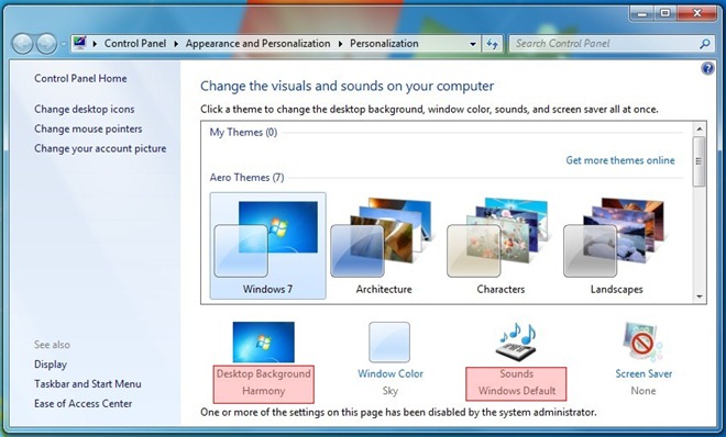 Restrict User Access & Enforce Windows 7 Personalization Settings