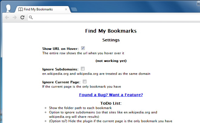Find My Bookmarks Options