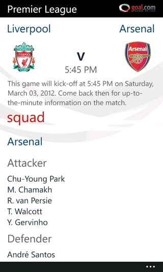 Goal.com WP7 Match Goal.com WP7 Match