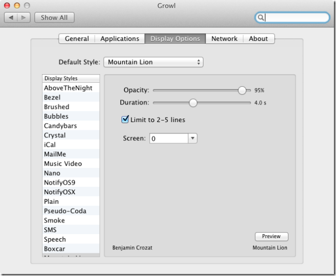 Growl  display options
