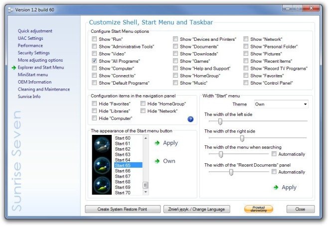 Version 1.2 build 60 Explorer and Start Menu Version 1.2 build 60 Explorer and Start Menu