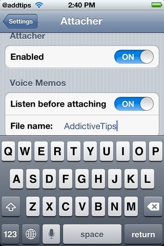 Attacher Settings Attacher Settings