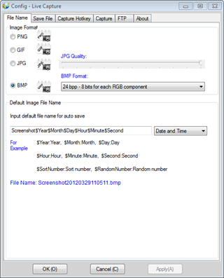 Config - Live Capture - File Name Config - Live Capture - File Name