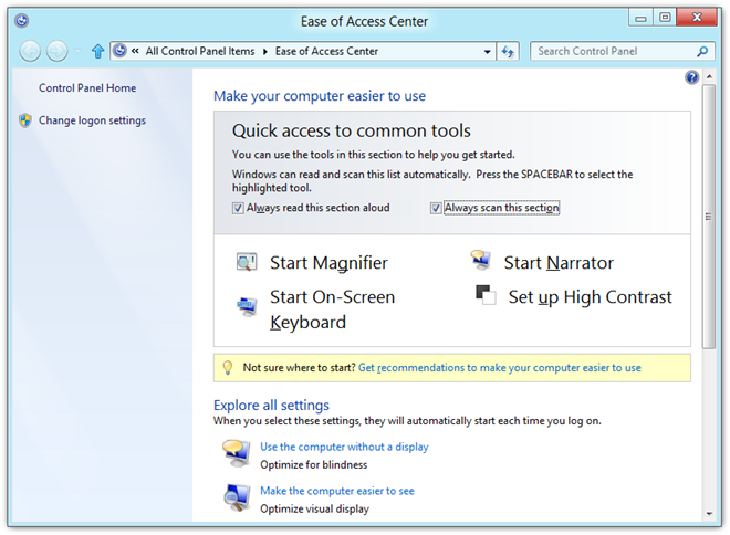 Ease of Access Center