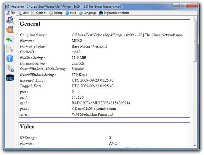 MediaInfo - CUsersTestVideosMp4Fringe - 8x09 - -23] The Ghost Network.mp4.png view