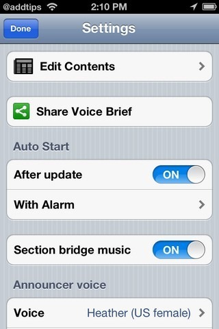 Voice Brief Settings Voice Brief Settings