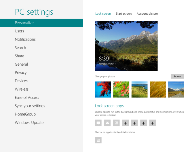 Windows 8 PC Settings Personalize Lock Screen Windows 8 PC Settings Personalize Lock Screen