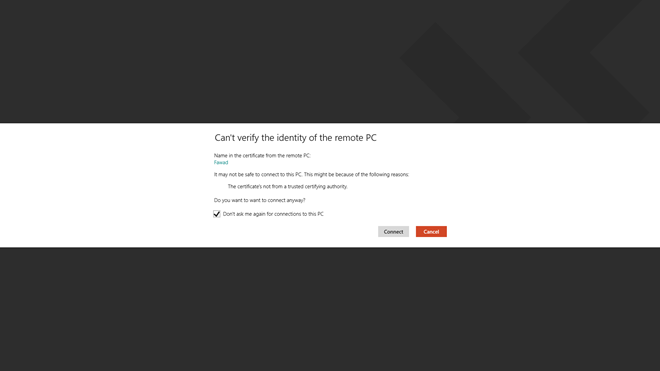 Windows 8 Remote Desktop identity