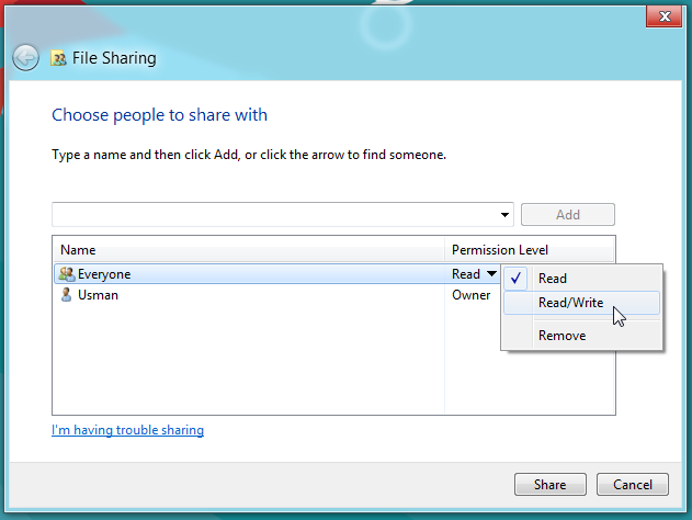 network file sharing windows 8