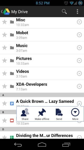 Google Drive for Android File Arrow Menu Google Drive for Android File Arrow Menu