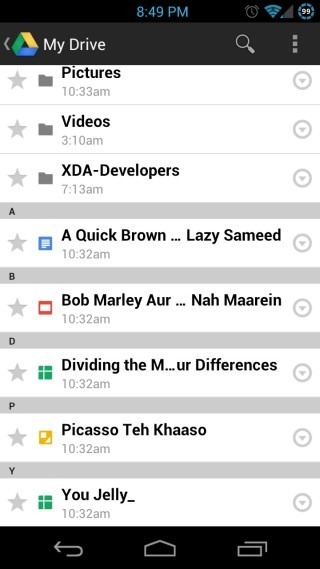 Google Drive for Android File List Google Drive for Android File List