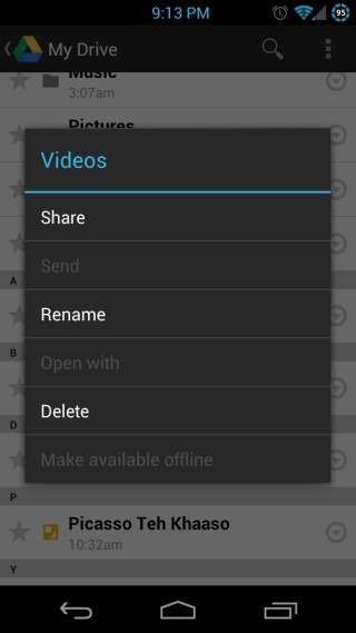 Google Drive for Android Folder Context Menu Google Drive for Android Folder Context Menu