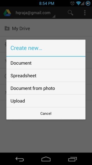 Google Drive for Android New Document Google Drive for Android New Document