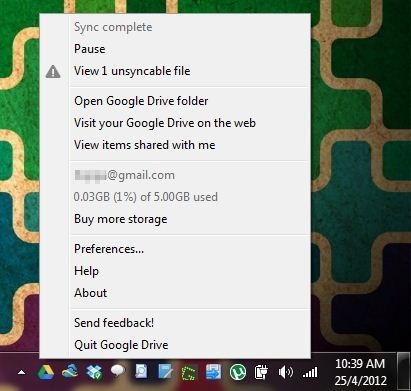 Trình đơn Google Drive dành cho Windows