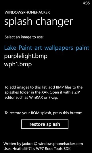 Splash Changer WP7 App Splash Changer WP7 App