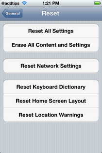 iOS Reset Option iOS Reset Option
