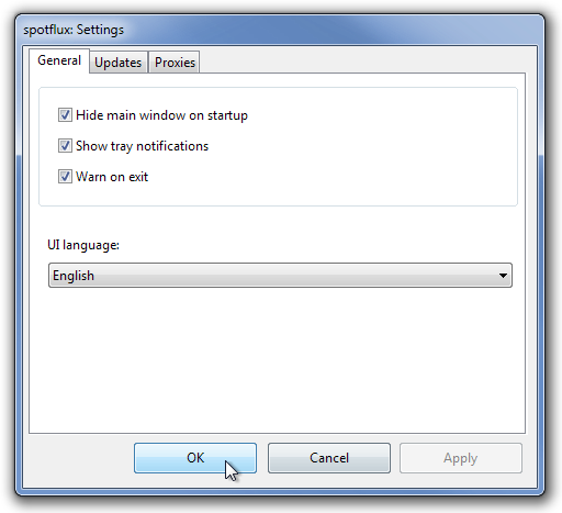 spotflux Settings spotflux Settings