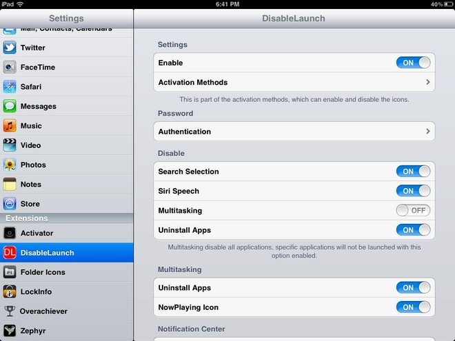 DisableLaunch iPad