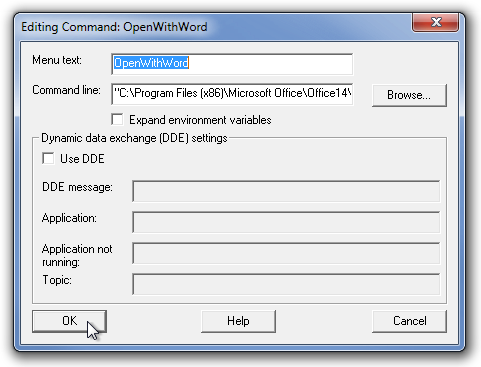 Editing Command OpenWithWord