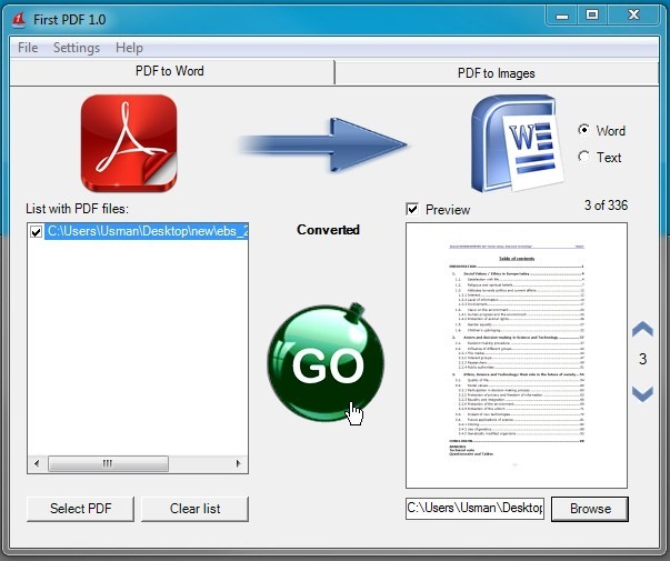 First PDF Convert PDF To Word (DOC), Text & Several Image Formats