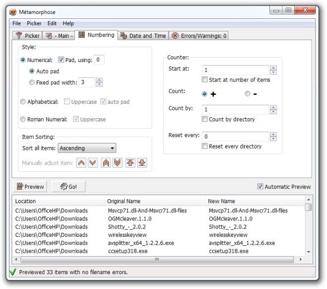Métamorphose - Numbering