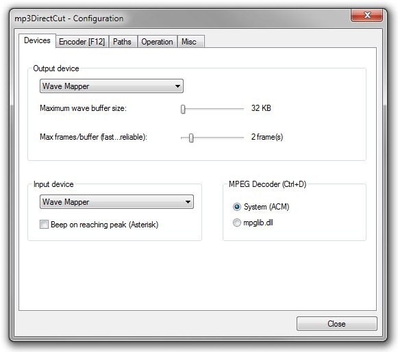 mp3DirectCut - Configuration